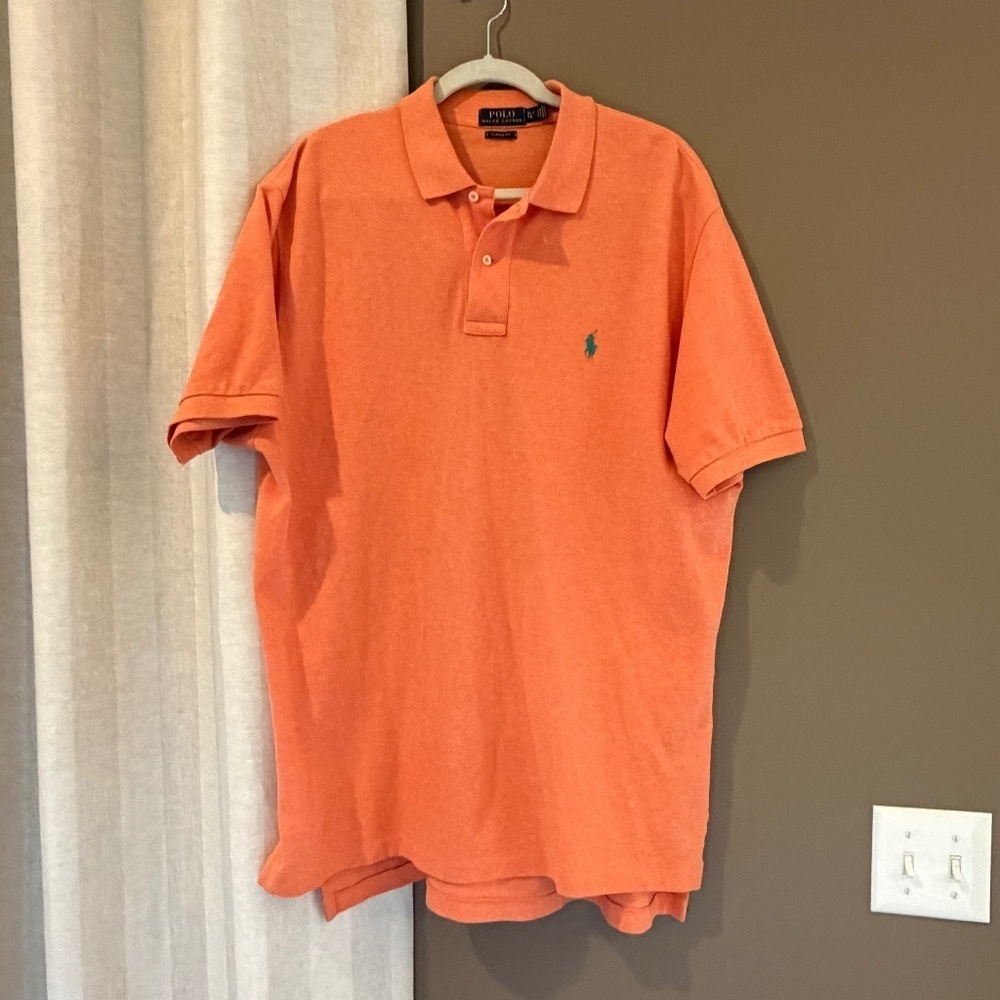 Polo Ralph Lauren Men's Orange Polo Cotton Preppy Shirt, Academia, Size XL